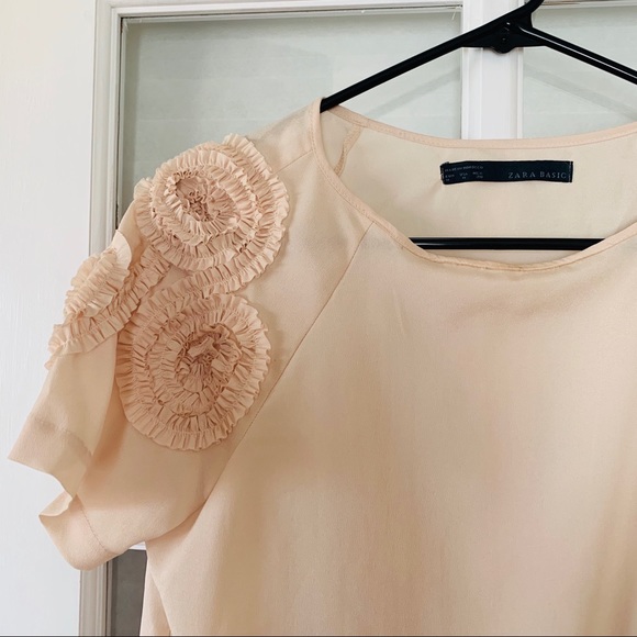 Zara Pale Pink Top with Ruffle Detail Texture M - Picture 2 of 2